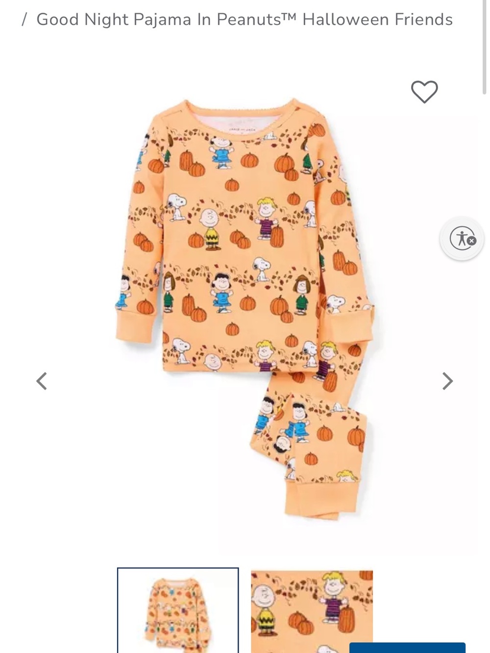 Janie and Jack Peanuts Halloween Pumpkin Print Pajama Set in Orange